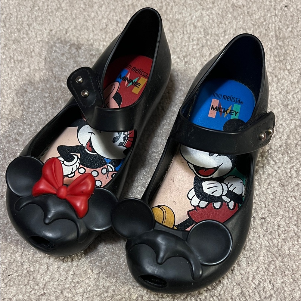 Mini Melissa Black Dress Shoes with Red Bow